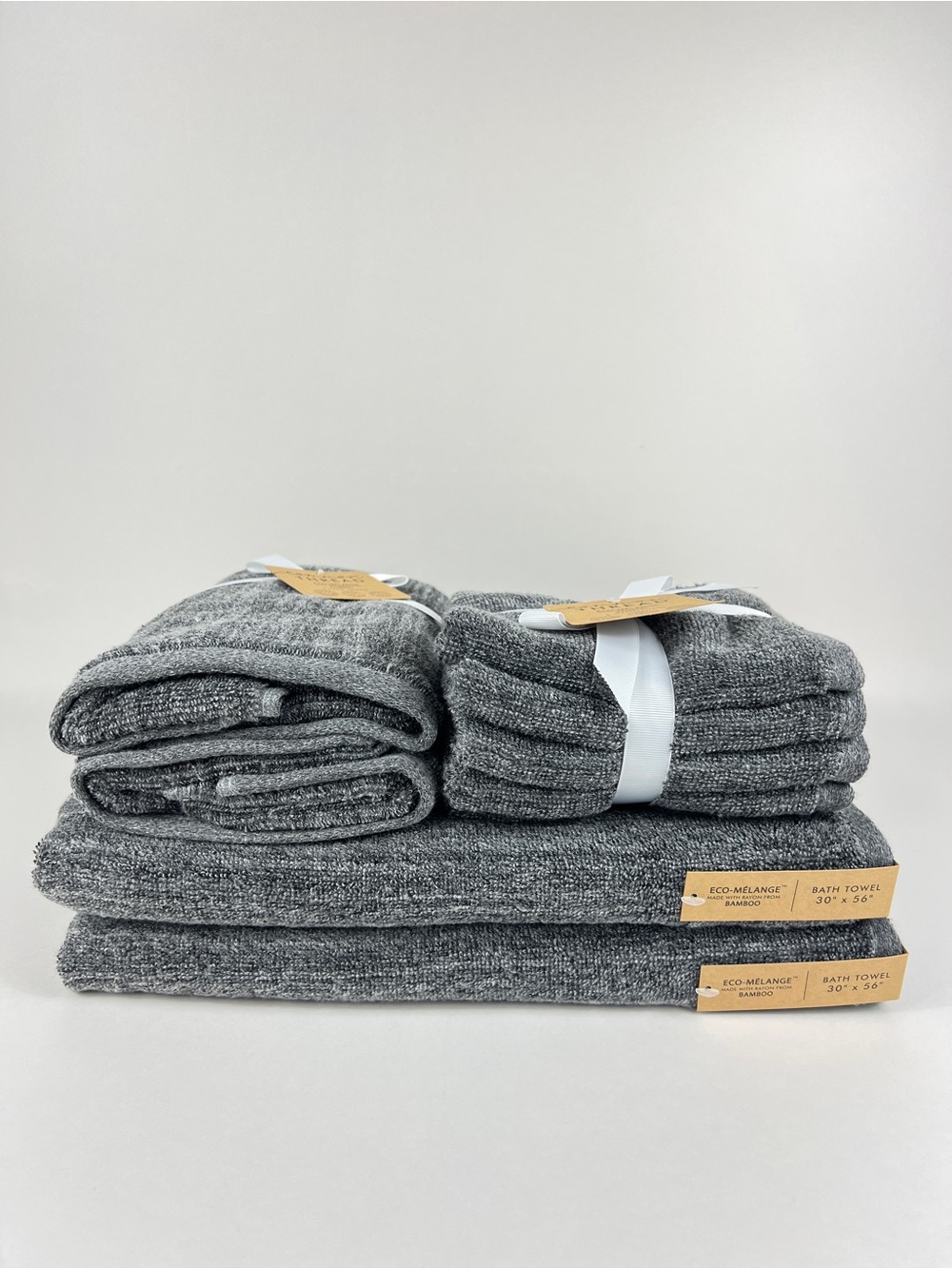 Common Thread Bamboo Bath Towel Set Dark Grey Eco Melange Cotton 9 Pc Set NEW